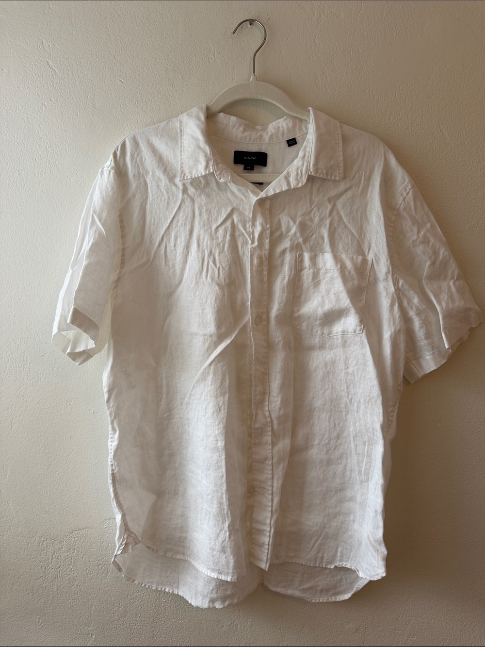 Vince White Short-Sleeve Linen Button-Down Shirt